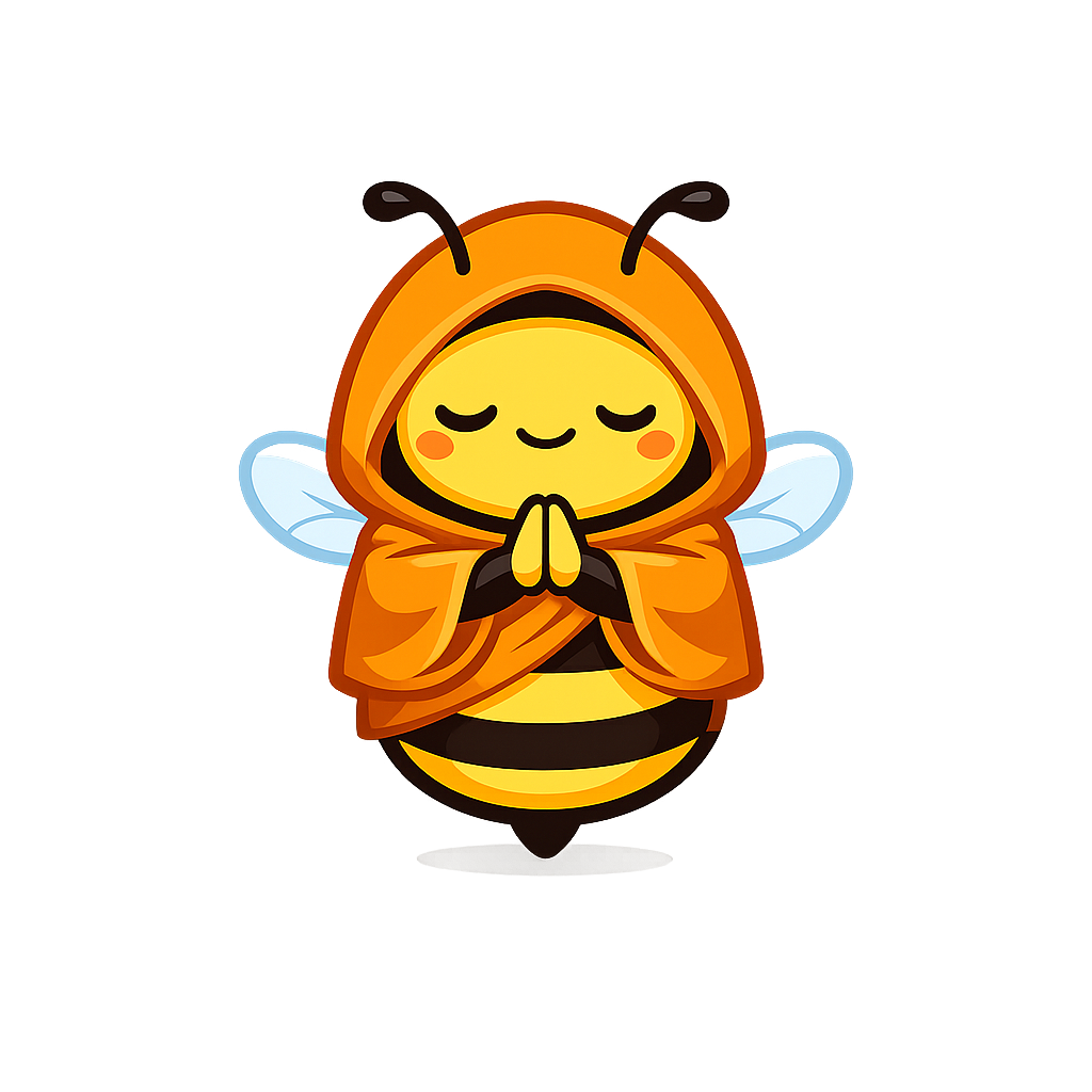 Monk Bee mascot — a meditating bee in monk's robes